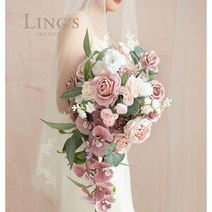 Ling’s moment Elegant Bridal Bouquet with Pink and White Flowers
